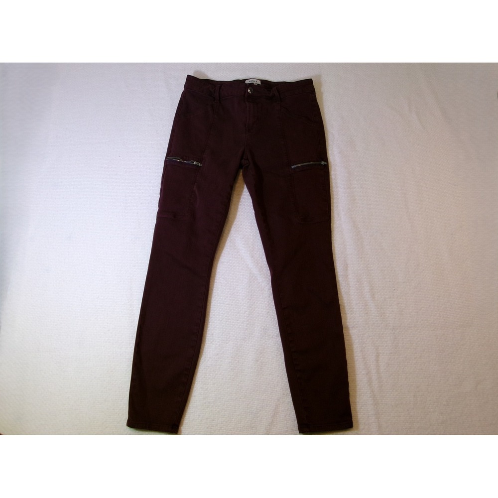 Pistola Skinny Cargo Pants Women 29 Maroon Utility Zipper Pockets Stretch